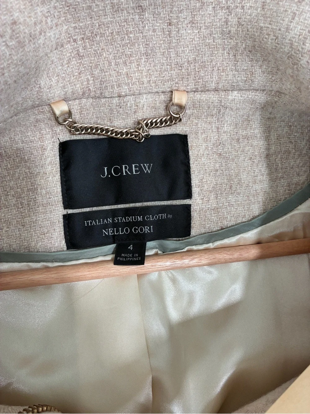 J. Crew Villa Coat women’s Italian Stadium cloth funnel neck in Taupe